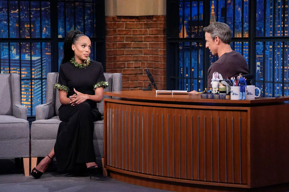Kerry Washington Promotes THE WHOOPI MONOLOGUES on LATE NIGHT WITH SETH MEYERS in Brandon Maxwell