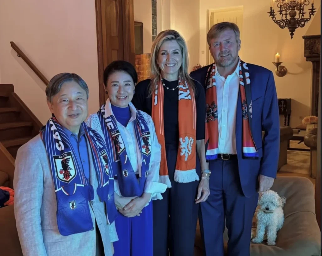 Royal camaraderie and World Cup fever: Emperor Naruhito and King Willem-Alexander share a friendly football match viewing