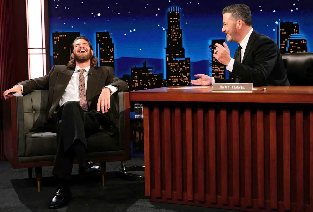 Andrew Garfield Promotes THE UPRISING on JIMMY KIMMEL LIVE! in Valentino