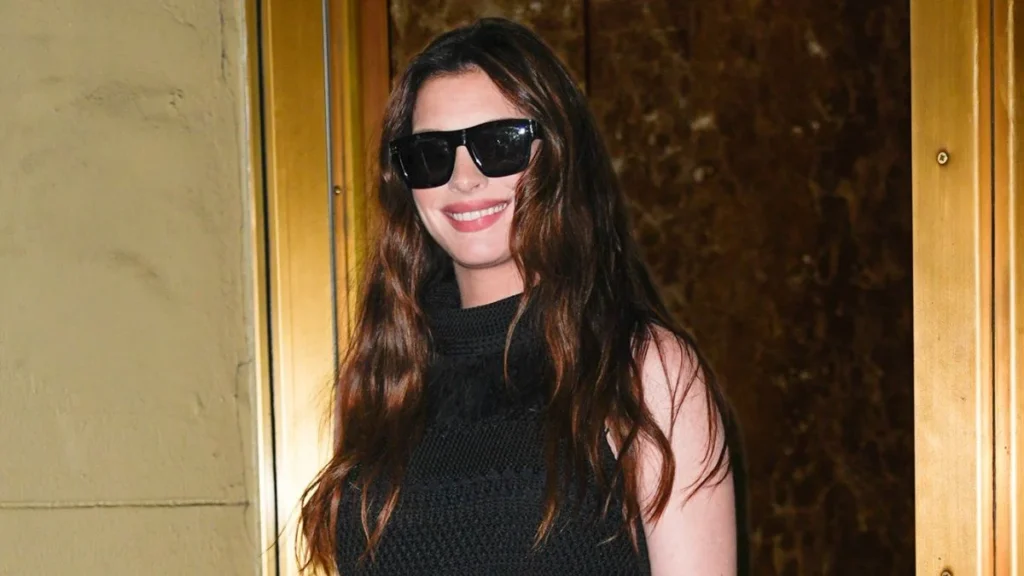 Anne Hathaways See-Through Cult Gaia Knit Dress Highlights Maternity Style During Verity Press Tour in New York City
