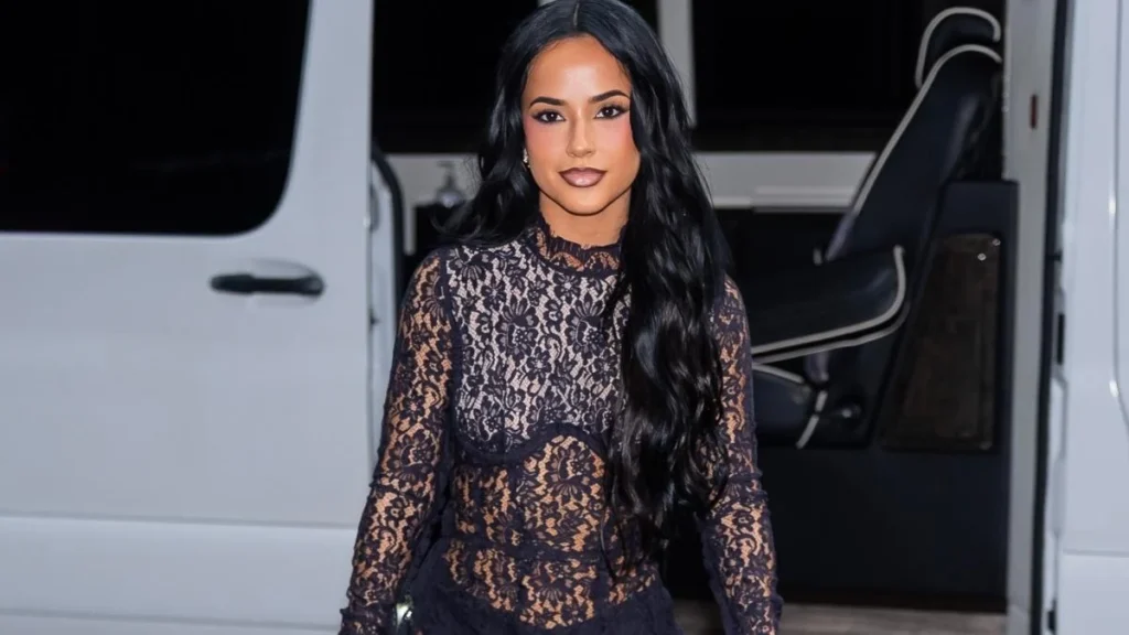 Becky G flashes her cheeky underwear in completely see-through Christian Cowan lace dress