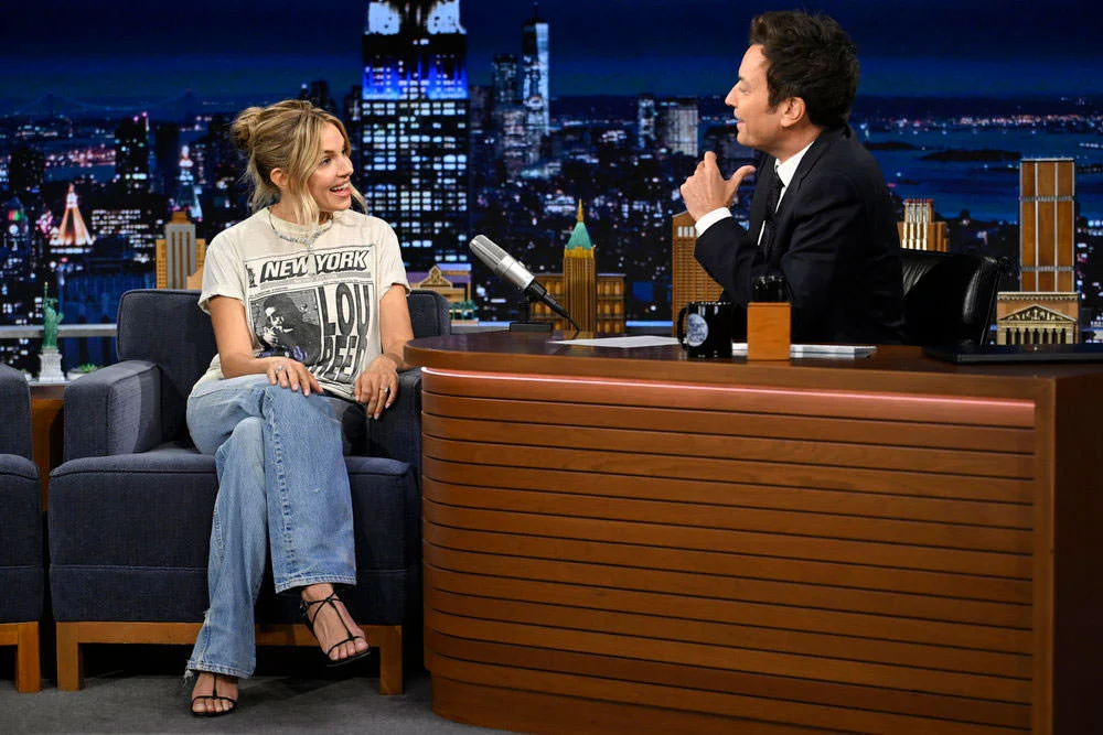 Sienna Miller Steps Out in Effortless Chic on The Tonight Show Starring Jimmy Fallon to Promote Her Latest Cinematic Project